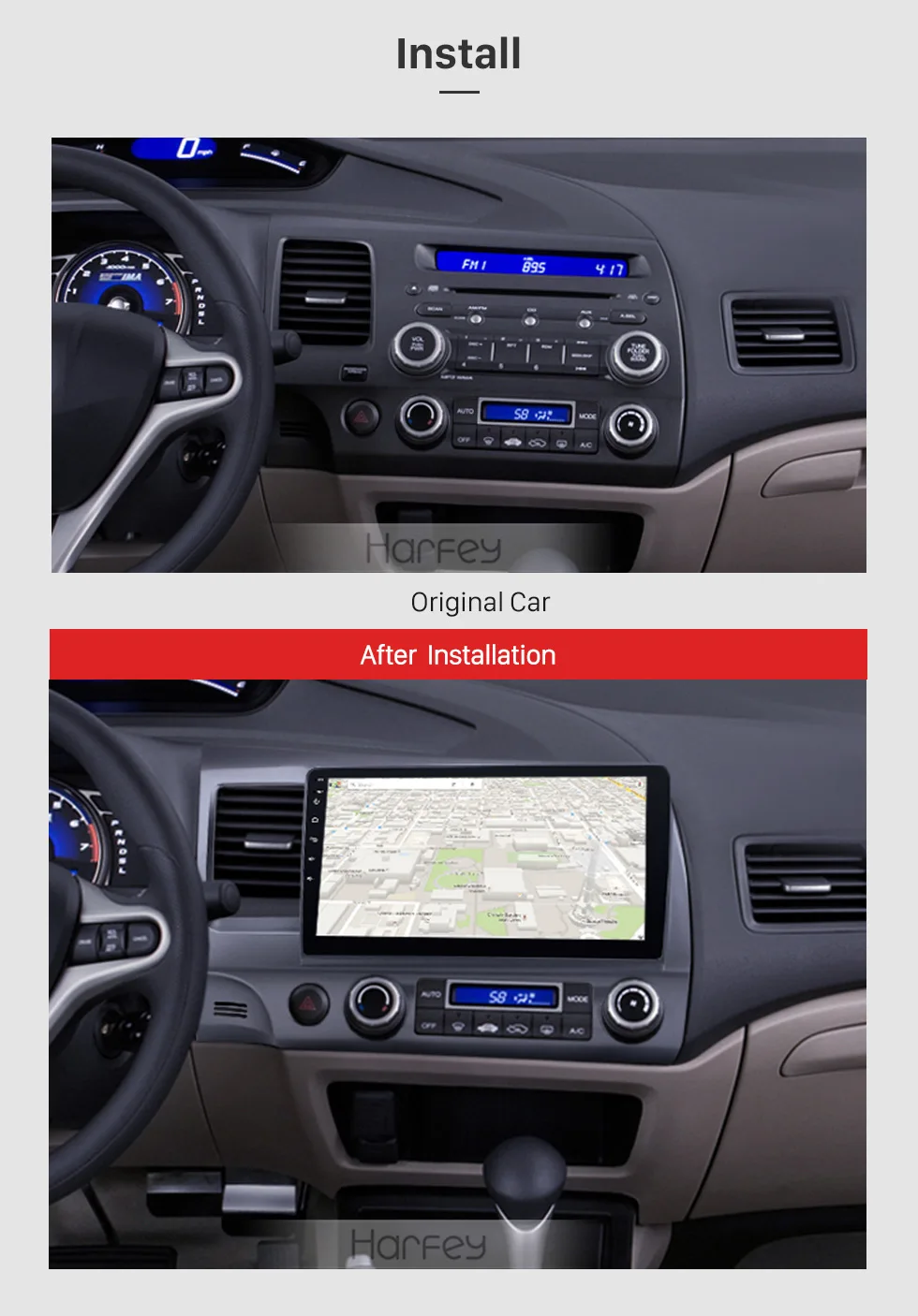 Discount Harfey  8-core RAM 4G ROM 32G Android 8.0 Car Multimedia player GPS navigation for 2006-2011 Honda Civic LHD 10.1 inch Car radio 4