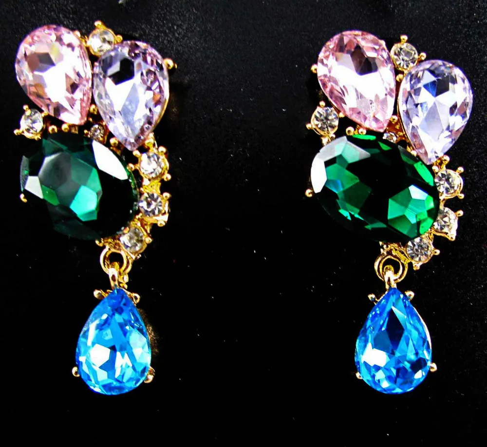 

Design Lady Bib Statement clear crystal long Ear Studs glod filled earring hot e57