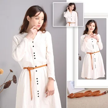 

Fashion Women Waist Belt Waistband Faux Leather Knitted Strap Buckle Decorative