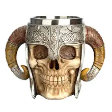 Череп Рыцарь рога смола декоративные чашки двойные рога 3D из нержавеющей стали питьевой чашки