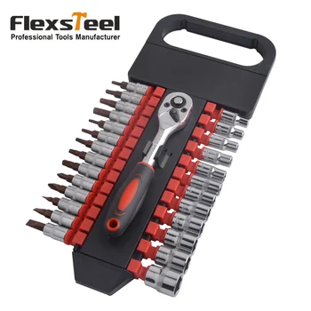 

27pcs Socket and Bit Set with 1/4" Drive Ratchet Wrench Multifunctional Household Tool Kit Car Repairing Tools Set