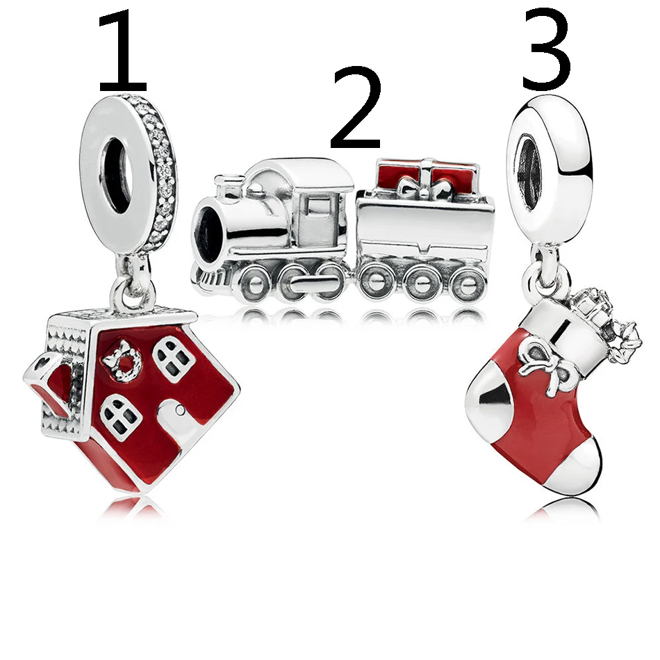 

Authentic 925 Sterling Silver Enamel Festive Christmas Charm Pack With Crystal Pendant Bead Fit Pandora Bracelet Bangle Jewelry