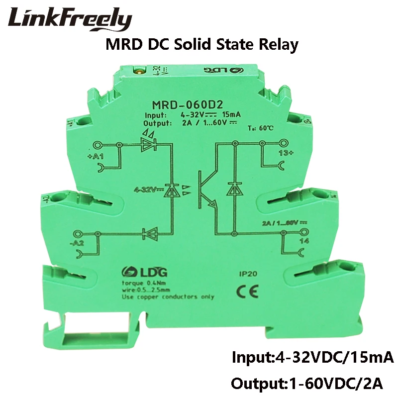 

MRD-060D2 Innovative LED Indication 2A Input: 5V 12V 24V DC SSR Solid Sate Relay Interface DIN Rail Relay Module Switch Board