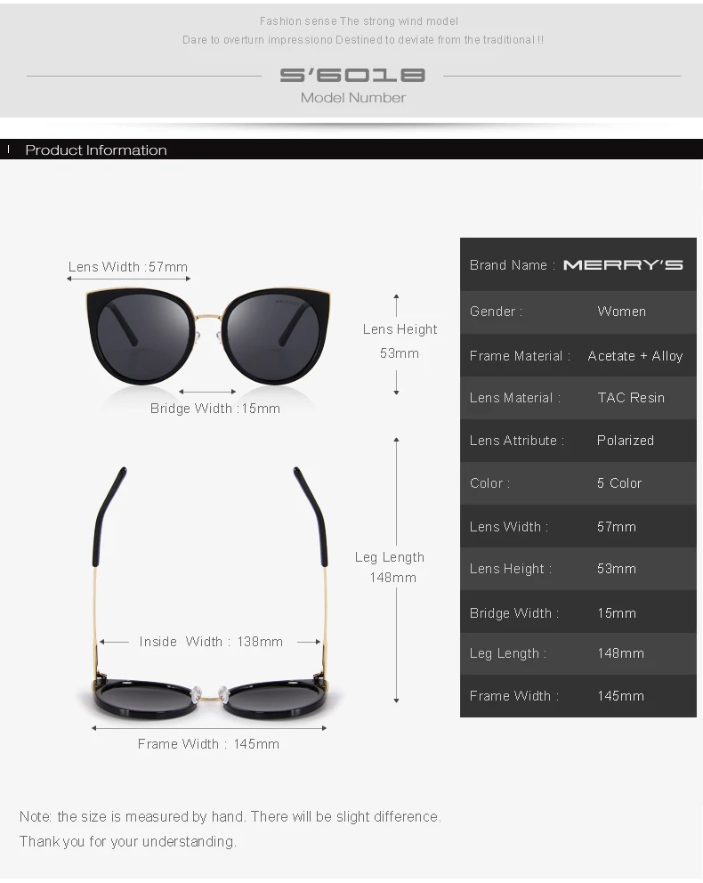 MERRYS, женские классические брендовые дизайнерские поляризованные солнцезащитные очки кошачий глаз, модные солнцезащитные очки S6018