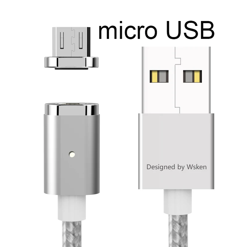 WSKEN Mini2 USB Магнитный зарядный кабель Быстрая зарядка Micro usb type C кабель для samsung Galaxy S9 S8 Note8 S7 S6 huawei Xiaomi 1 м - Цвет: micro USB silver