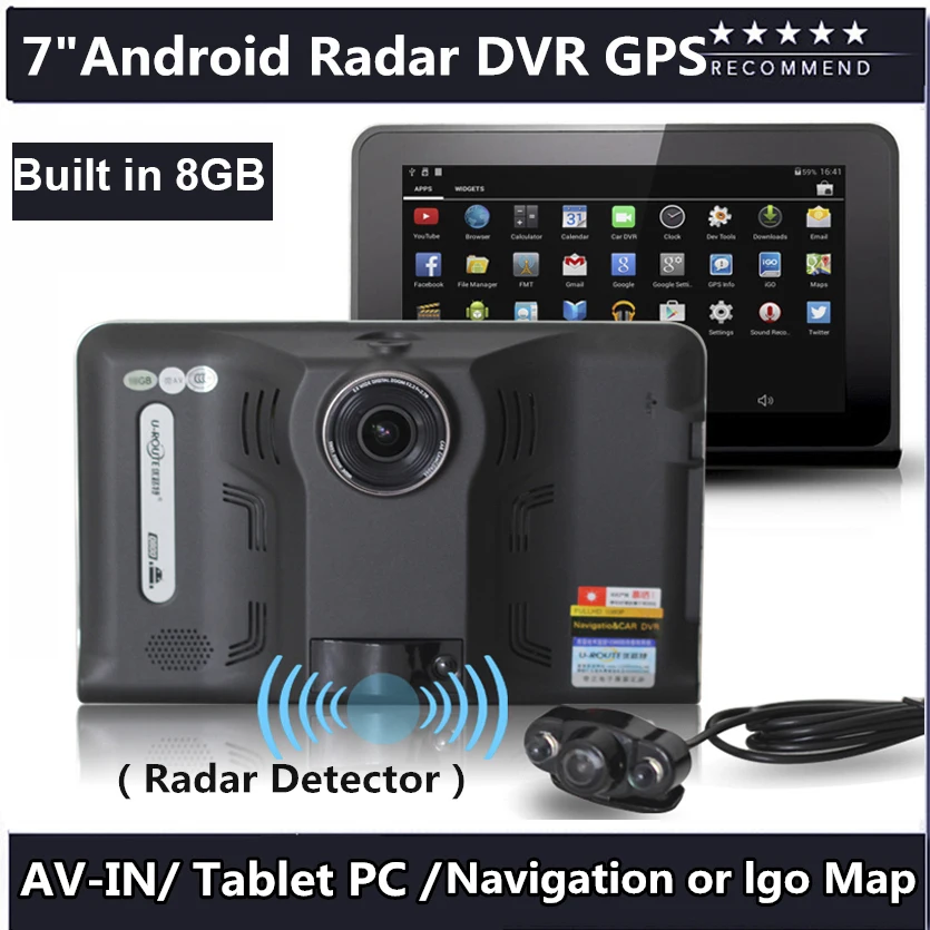 7 дюймов Автомобильный видеорегистратор gps навигация Android радар детектор 1080P dvr 16 Гб грузовик автомобиль gps навигатор Навител с камерой заднего вида