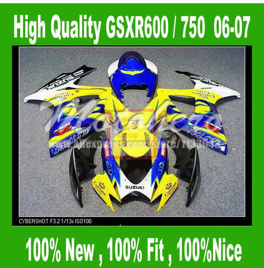 Обтекатель для SUZUK GSX R600 R750 GSXR600 GSXR750 R 600 цвет желтый синий размеры 34–43 GSXR 750 06-07 K6 06 07