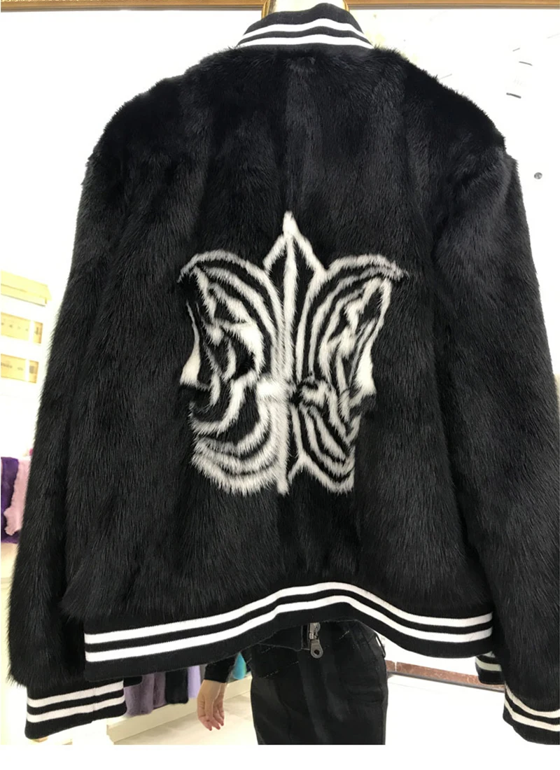 M. Y. FANSTY/зимние норковые пальто с рисунком из мультфильма, с v-образным вырезом, натуральный мех, Короткие повседневные женские пальто с длинным рукавом, повседневные норковые шубы