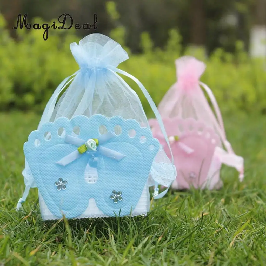 12 Pieces Baby Footprint Gift Treats Box Bags Girl Boy Baby Shower Kids Birthday Party Organza Candy Bags Favors
