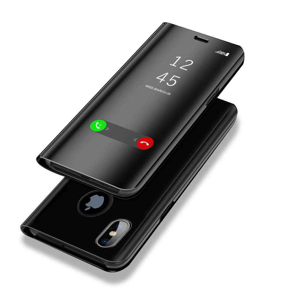 

Smart Window View Mirror Case For iPhone X XR XS Max Case Cover Smart Answer Flip Case For iPhone 6 7 8 Plus Case PU Leather