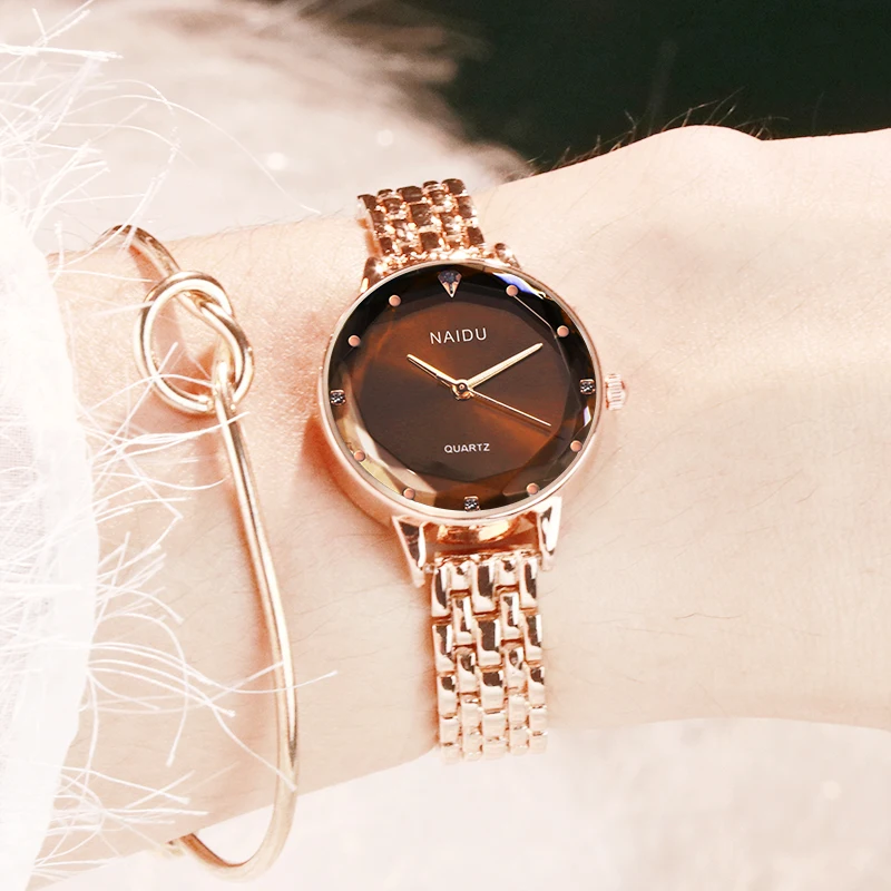Женские часы, женские часы-браслет, кварцевые новые часы NAIDU из розового золота, повседневные наручные часы, relogio feminino reloj mujer kol saati