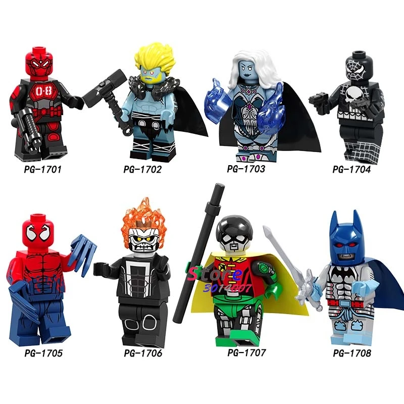 

Single Super Heroes Mr.8 Punisher Spider-Man Batman Ghost Rider Killer Frost Robin Figures building blocks toys for children