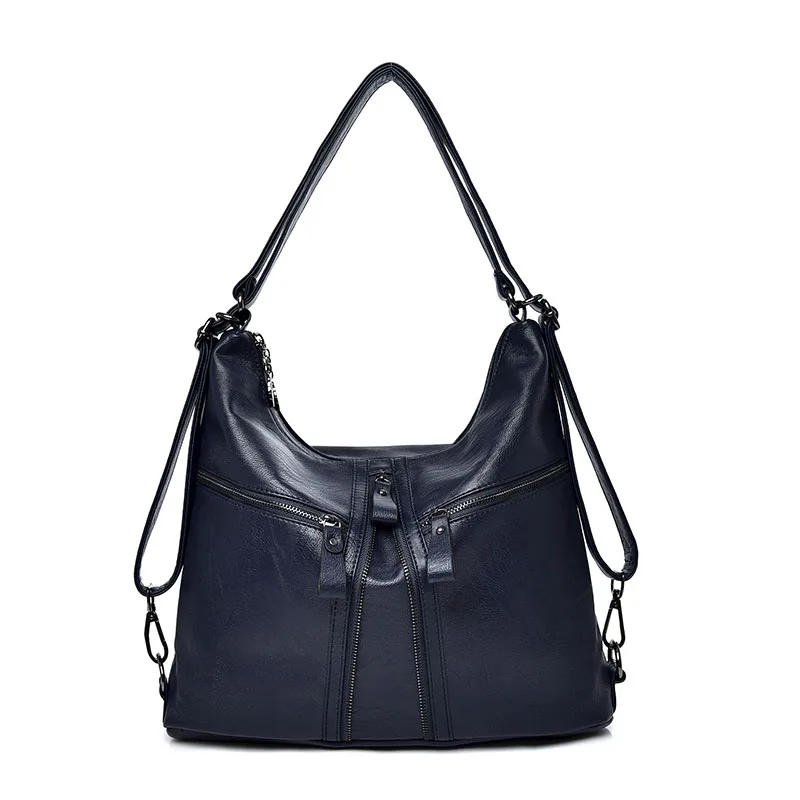 3 в 1 многофункциональные женские сумки Большая вместительная сумка-мессенджер для женщин Новая роскошная кожаная большая сумка-тоут женская сумка через плечо - Цвет: Blue