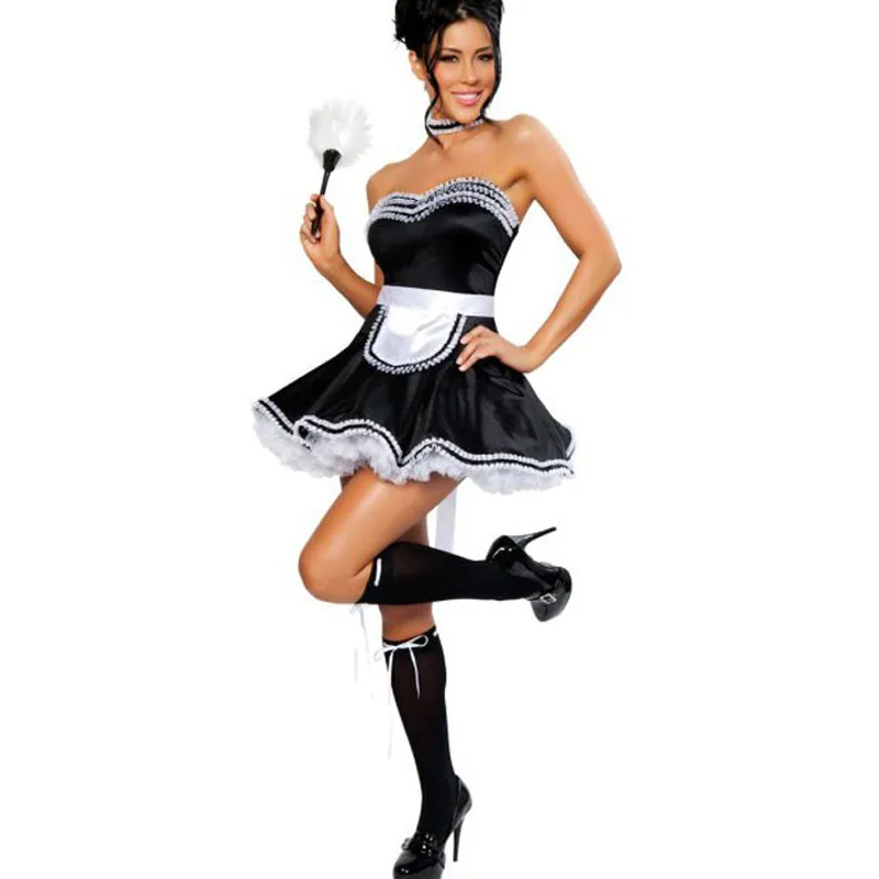 Женский сексуальный черный костюм горничной, косплей, горничная Сисси, слуга, униформа костюмы для Хэллоуина, Милая юбка, нарядное платье W348194 - Цвет: Black