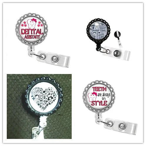 

Dentist Black Bottle Cap Retractable Badge Reel ID Tag Holder 10pcs/lot