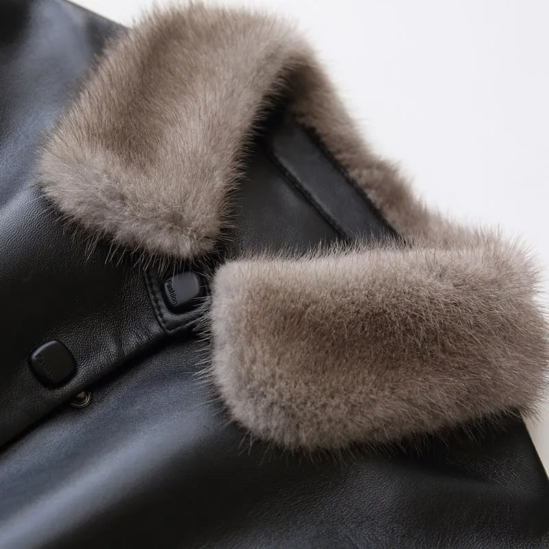 Tcyeek/куртка из натуральной кожи; Женская куртка из натуральной овчины; Женская длинная пуховая парка; воротник из натурального меха норки; большие размеры; пальто LWL1258