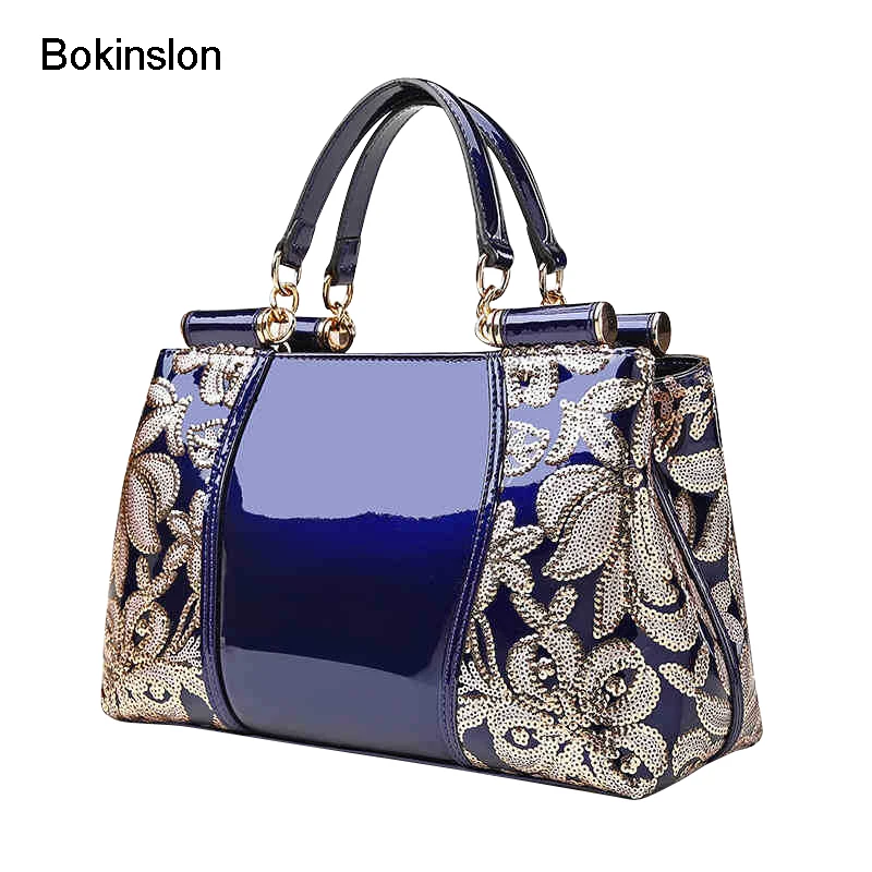

Bokinslon Woman Handbags Bags Patent Leather Embroidered Ladies Bags Practical High Quality Female Fashion Bags