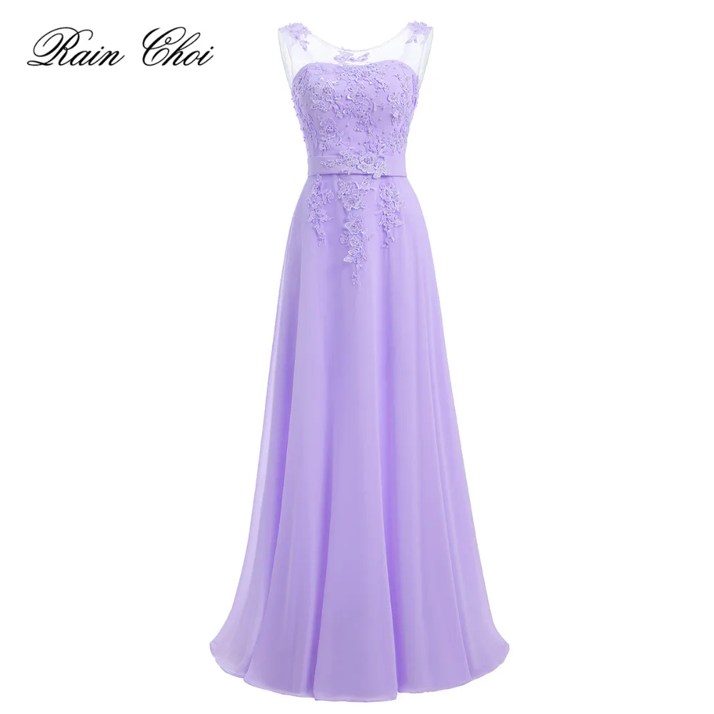 

Lavender Evening Dresses Long New Floor Length Appliques Chiffon Prom Party Gowns Robe De Soiree