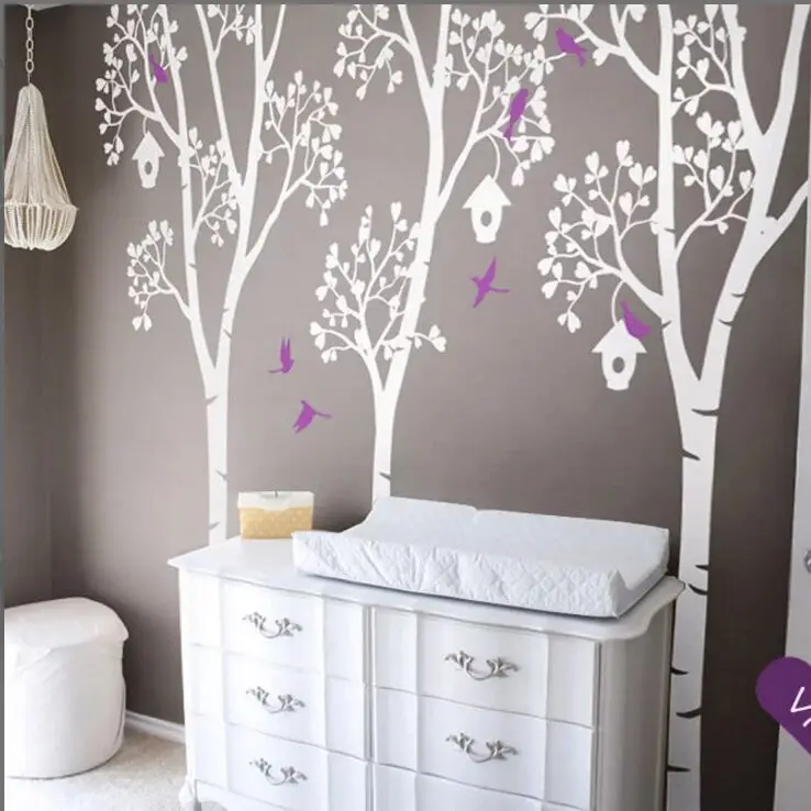 

Big Tree Nursery Wall Sticker Trees with Birds and Leaves Wall Vinyl Decal Trees and Birdhouses Wall Mural Kid Room Decor AY1340