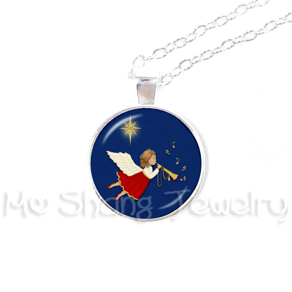 

Christmas Angel Pendant Necklace Glass Cabochon Picture Pendant Necklaces For Children Best Friends Xmas Gifts