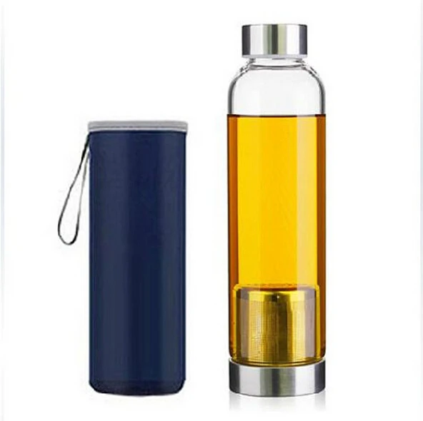 550 мл модная простая бутылка для воды из боросиликатного стекла с сумкой для переноски с чайным ситечком или не крутой спортивный автомобильный стакан для воды посуда для напитков - Цвет: With Tea Strainer