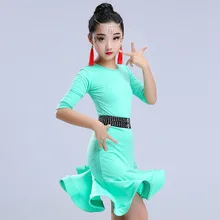 Платье для латинских танцев для девочек, танцевальное платье для соревнований, бальных танцев, сальсы, платья для детей, Румба, Самба, спандекс, детская юбка для танго, костюм с открытой спиной