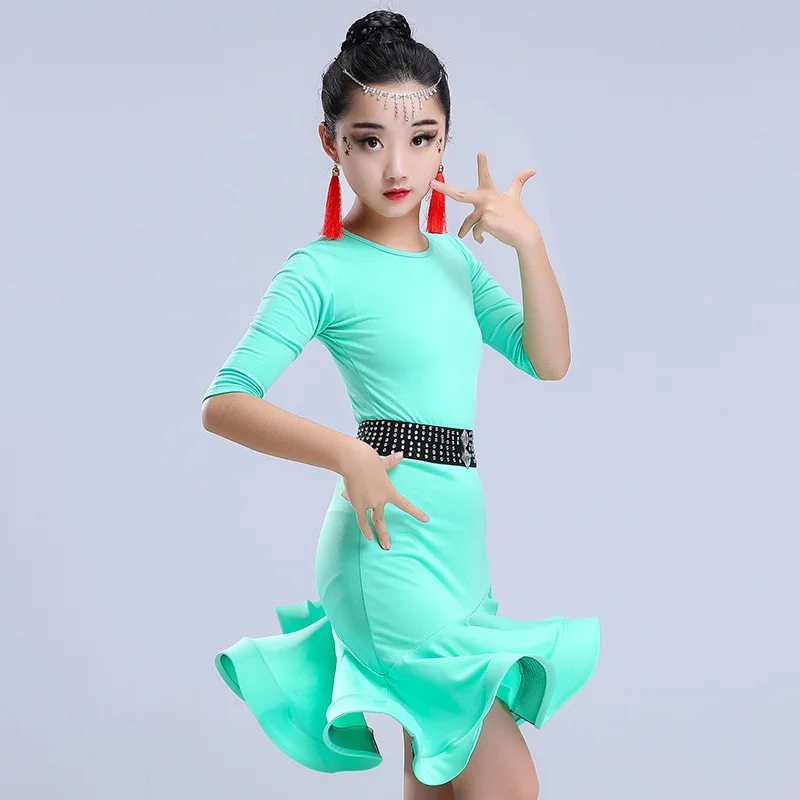 

Latin Dance Dress for Girls Competition Ballroom Salsa Dresses Kids Rumba Samba Spandex Children Tango Skirt Costume Backless