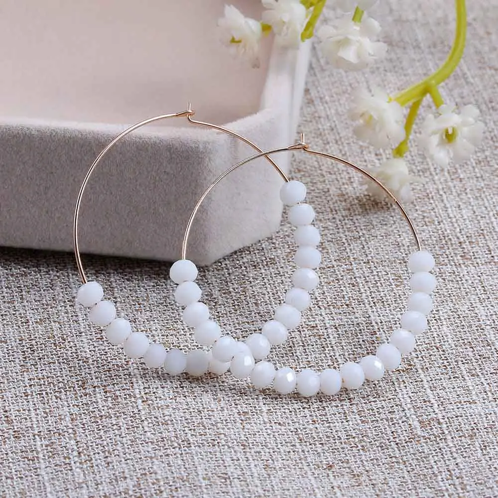 Bohemian Handmade Natural Stone Beads Hoop Earrings for Women New Fashion Loop Round Circle Creole Earring Designer Jewelry