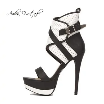 

Arden Furtado 2018 summer boots platform peep toe stilettos evening party shoes ladies cage sandals shoes for woman big size