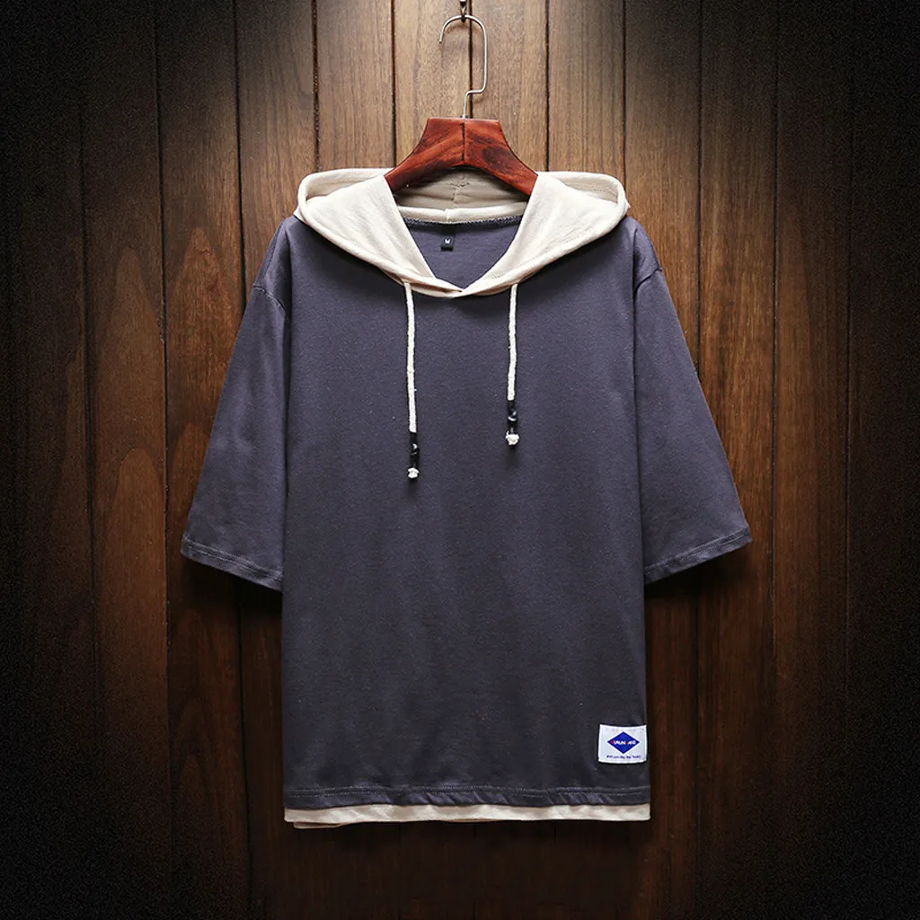 

Men's T-Shirts Summer Fashion Casual Patchwork Hoodie Fitness Short Sleeves Male T-shirts Top Men's Clothing camisetas hombre