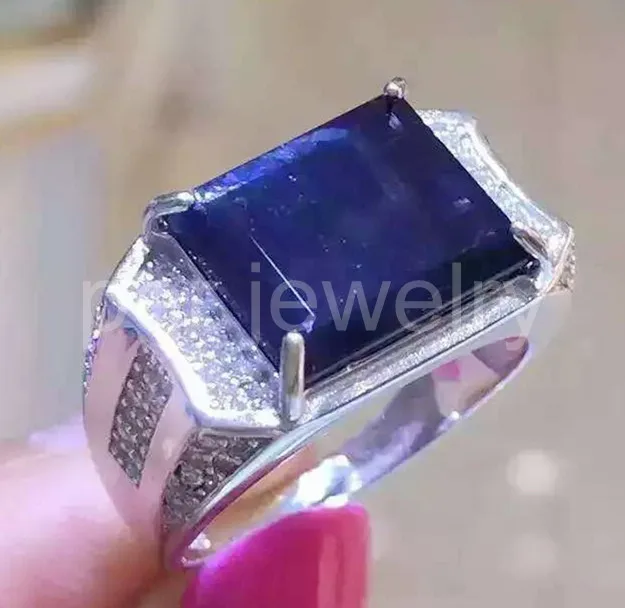 

Men ring Sapphire ring Natural real blue sapphire 925 sterling silver 10*14mm 9CT gem Handworked rings #FM18080212