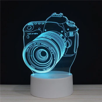 

3D night light SLR Camera Headset Guitar Alarm Clock touch switch LED acrylic 7colors auto change lamps for holiday table lamp