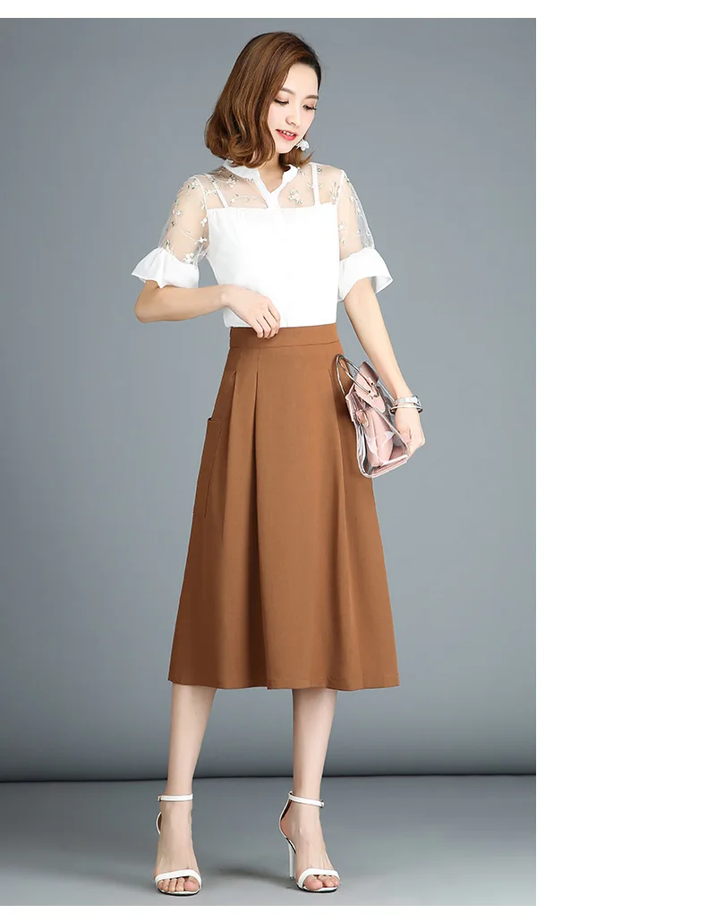 Beiyingni размера плюс Офисная Женская юбка однотонная Корейская повседневная юбка трапециевидной формы Женская рабочая одежда с карманами элегантные миди-юбки в винтажном стиле