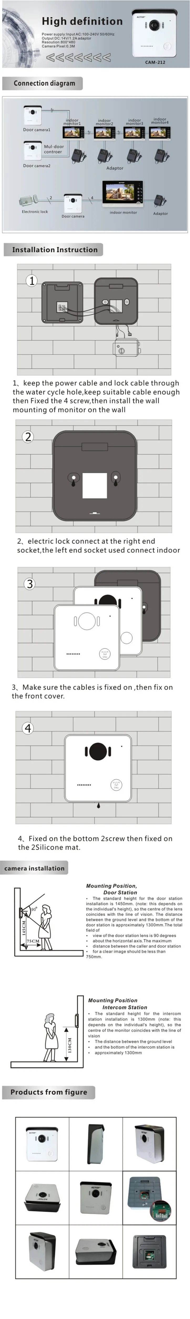 Smarthome 1V1 проводной домофон Системы один к одному видео Дверные звонки 7 дюймов Экран дисплея 6 ИК огни видеомонитор оптовая продажа d171b