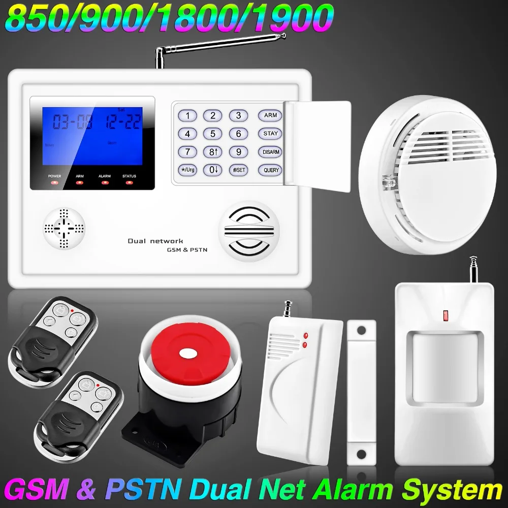 Free shipping! Upgraded Wireless 850/900/1800/1900 GSM  PSTN Home Security System Alarm + Smoke/Fire Detector