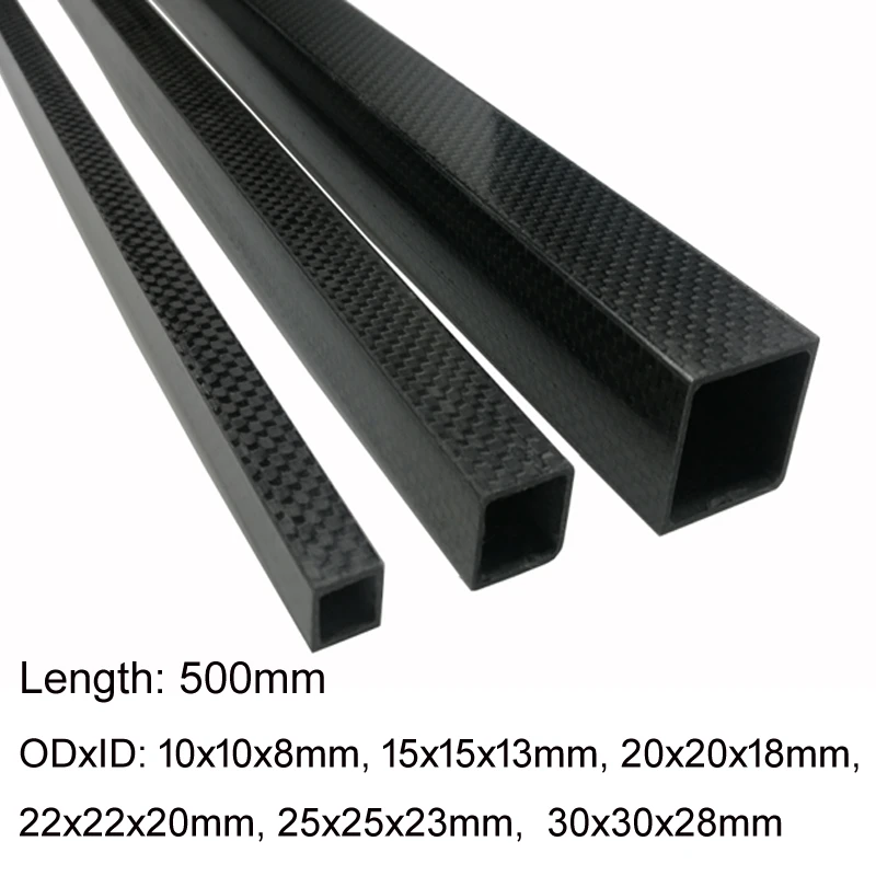1Pcs 3K Fibra De Carbono Tubo Cuadrado Negro 10MM 15MM 20MM 22MM 25MM 30MM X 500mm