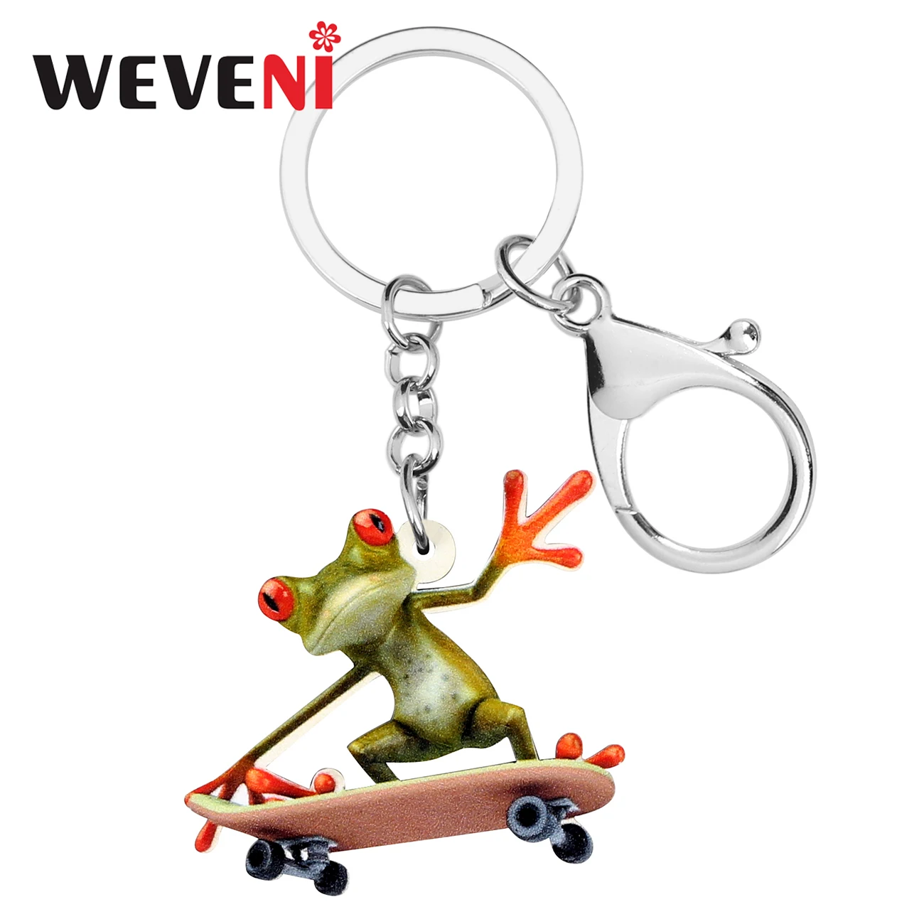 

WEVENI Acrylic Skateboard Frog Key Chains Keychains Holder Cartoon Animal Jewelry For Women Girls Teens Bag Pendant Charms Gift