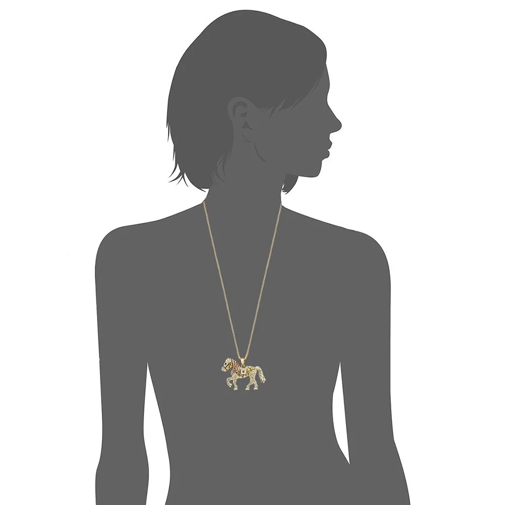 Ожерелье с лошадью Разноцветные кристаллы стразы Длинная цепочка ожерелье s подвески для женщин подарок M374