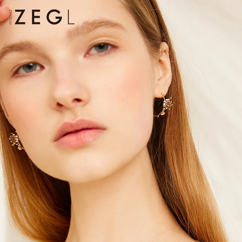 ZEGL Ретро французские серьги-гвоздики, цветочные серьги, круглые серьги, женские серьги