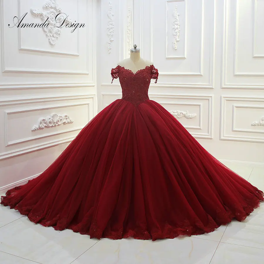 Красное Свадебное Платье Amanda Design traje de novia кружевное платье с открытыми плечами