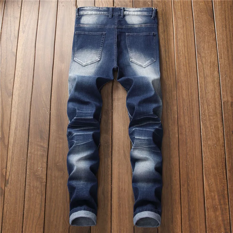 MORUANCLE Для мужчин марка NEW FASHION Hi Street рваные байкерские джинсы брюки джинсы в стиле пэчворк с проблемных мотоциклетные джинсовые брюки с отверстиями большие Размеры 28-42