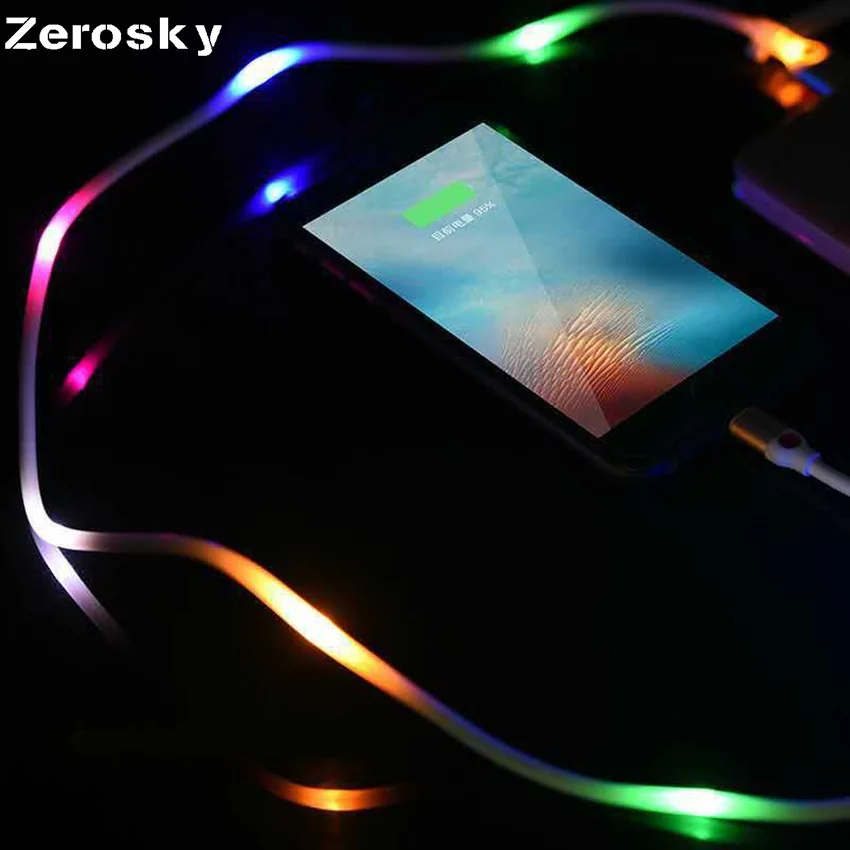 Zerosky Micro USB colorful LED Visible Light Cable Cord Charging for Android iphone type-c Cell Phone