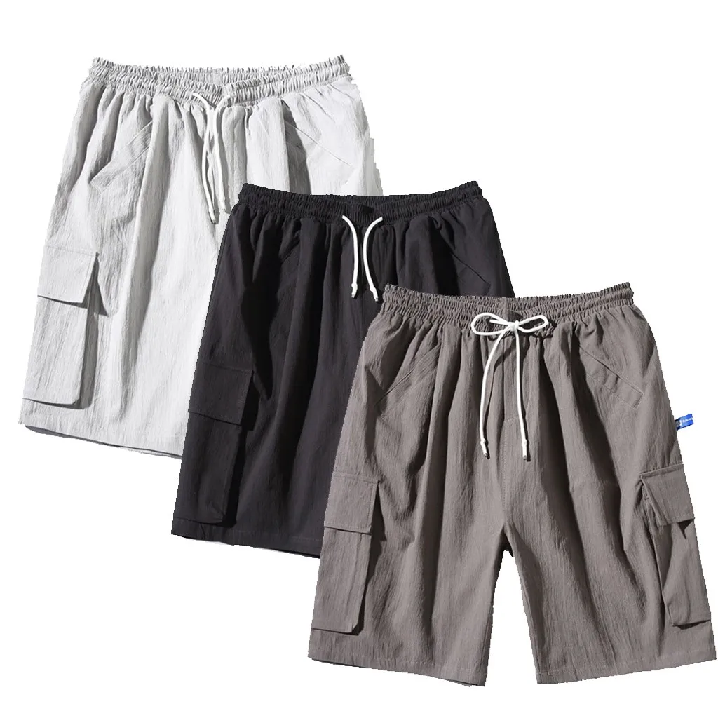 Мужские короткие брюки с карманами, повседневные однотонные, Классический прямой крой, свободные удобные камуфляжные мужские шорты-карго, большие размеры 6,24