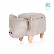 Children Animals Footstool,Ottoman Kids Creative Cartoon Buffalo Stool,Wooden Flannel Changing Shoes Footstool piggy