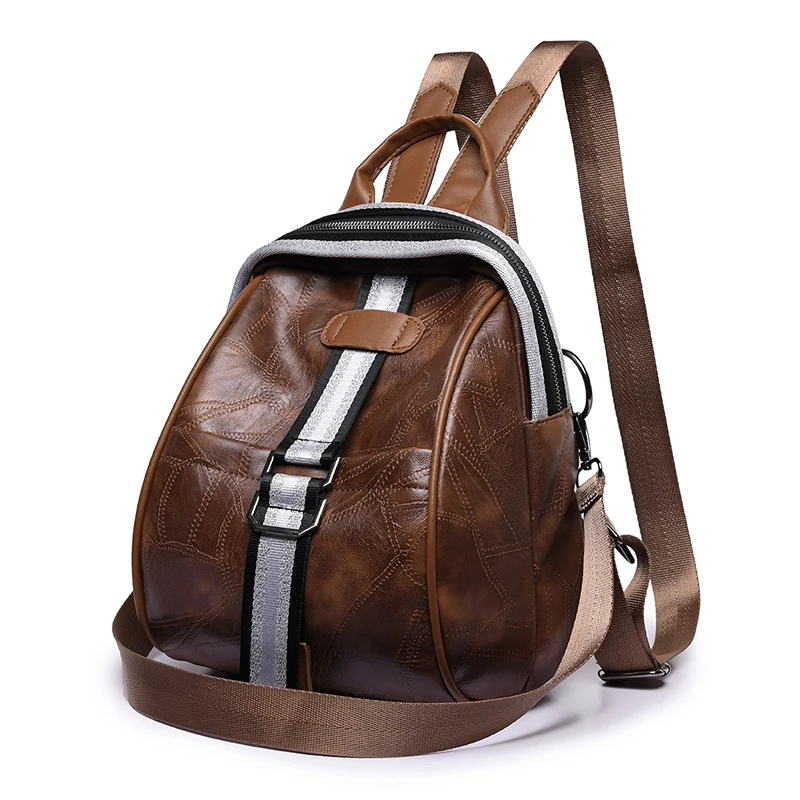 

2019 New quality PU women backpack soft patchwork leather ladies small backpack multifunctional school bag travel rucksack