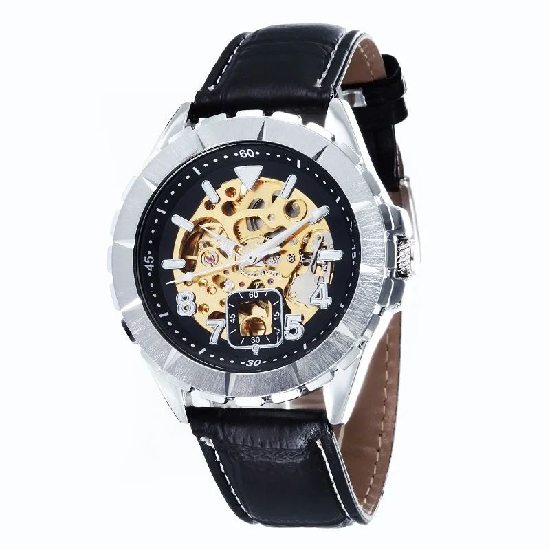 GOER brand Men s sports waterproof wrist watch mechanical Automatic Leather Skeleton Luminous male Watch