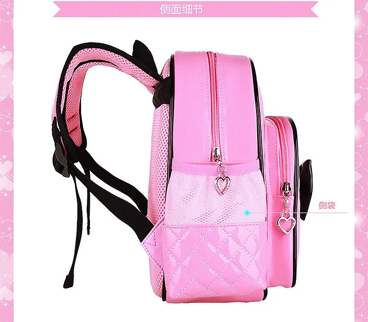 Children Kindergarten Kids Princess Girls Faux PU Leather Backpack Kid Pink Cute Bowknot School Backpacks Daypack Mochila Bag