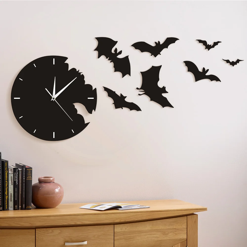 

1Piece Scary Bat Symbols Bat Clock From The Escape Clock Halloween Bat Silhouette Wall Clock Home Decor Modern Black Wall Clock
