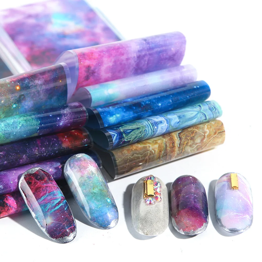 

Bittb Charm Nail Transfer Foil Paper Starry Nail Art Sticker UV Gel Wraps DIY Manicure Design Decoration 4*20cm 10 design/set