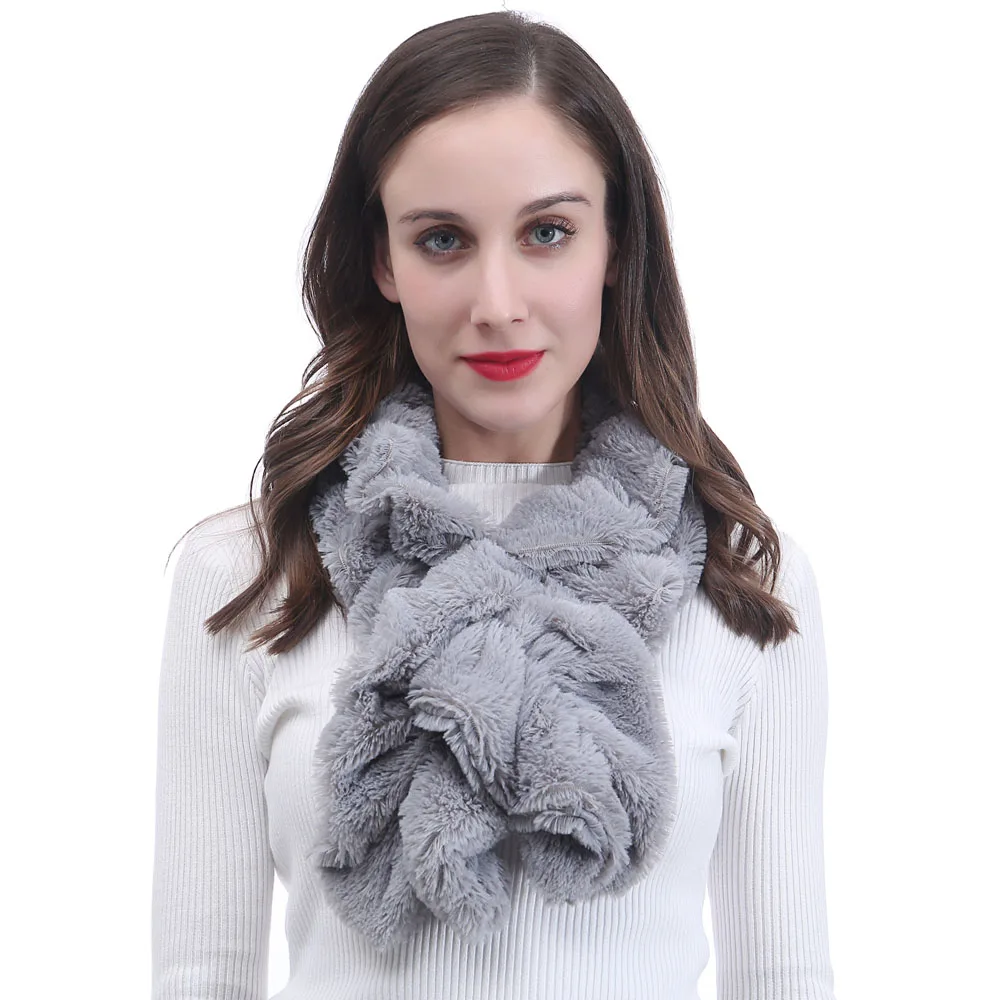Ladies Plain Pull-Through Pearl Faux Fur Scarf Womens Soft Shawl Scarfs Wrap